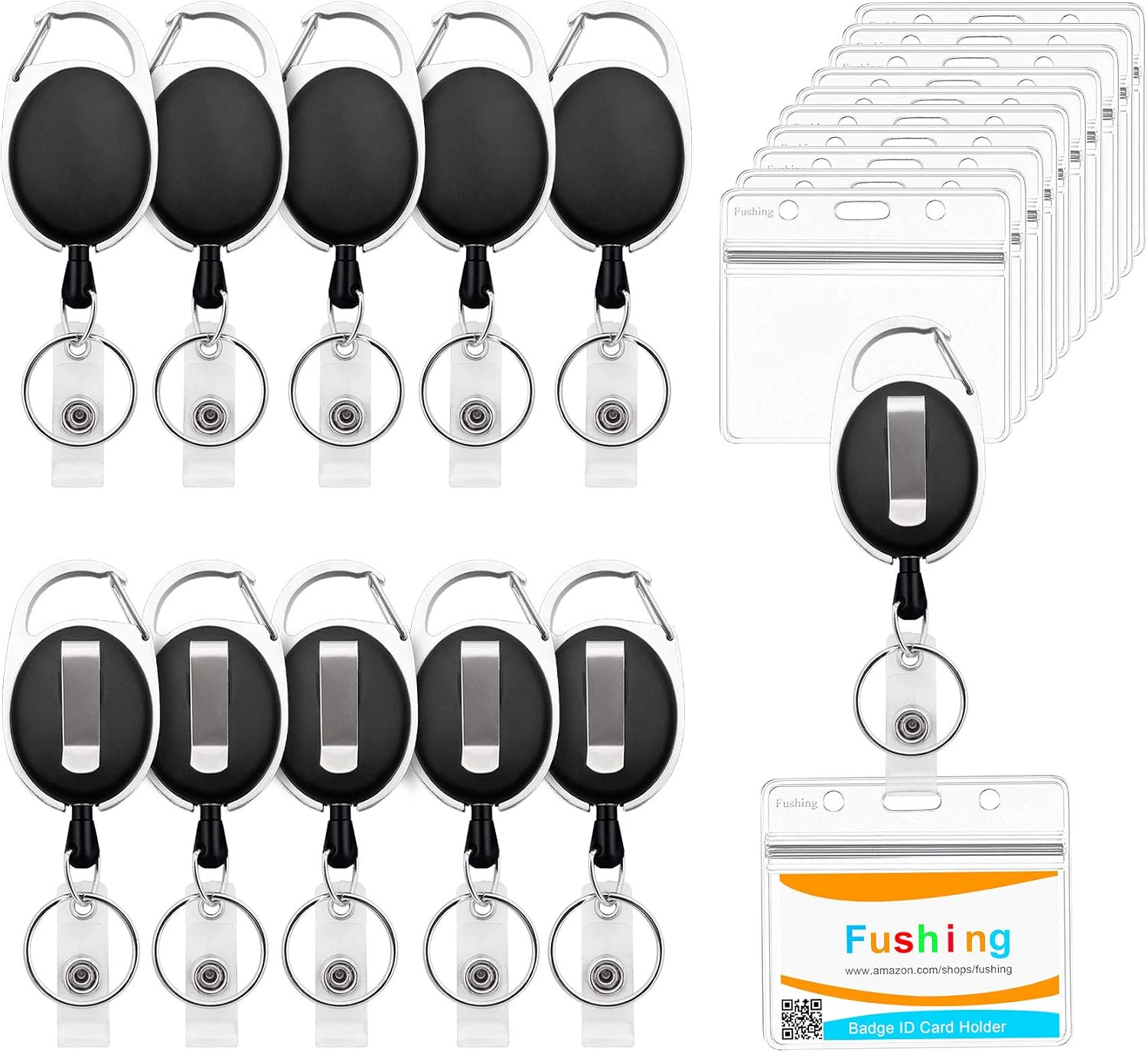 Fushing 10 Pack Retractable Badge Holders