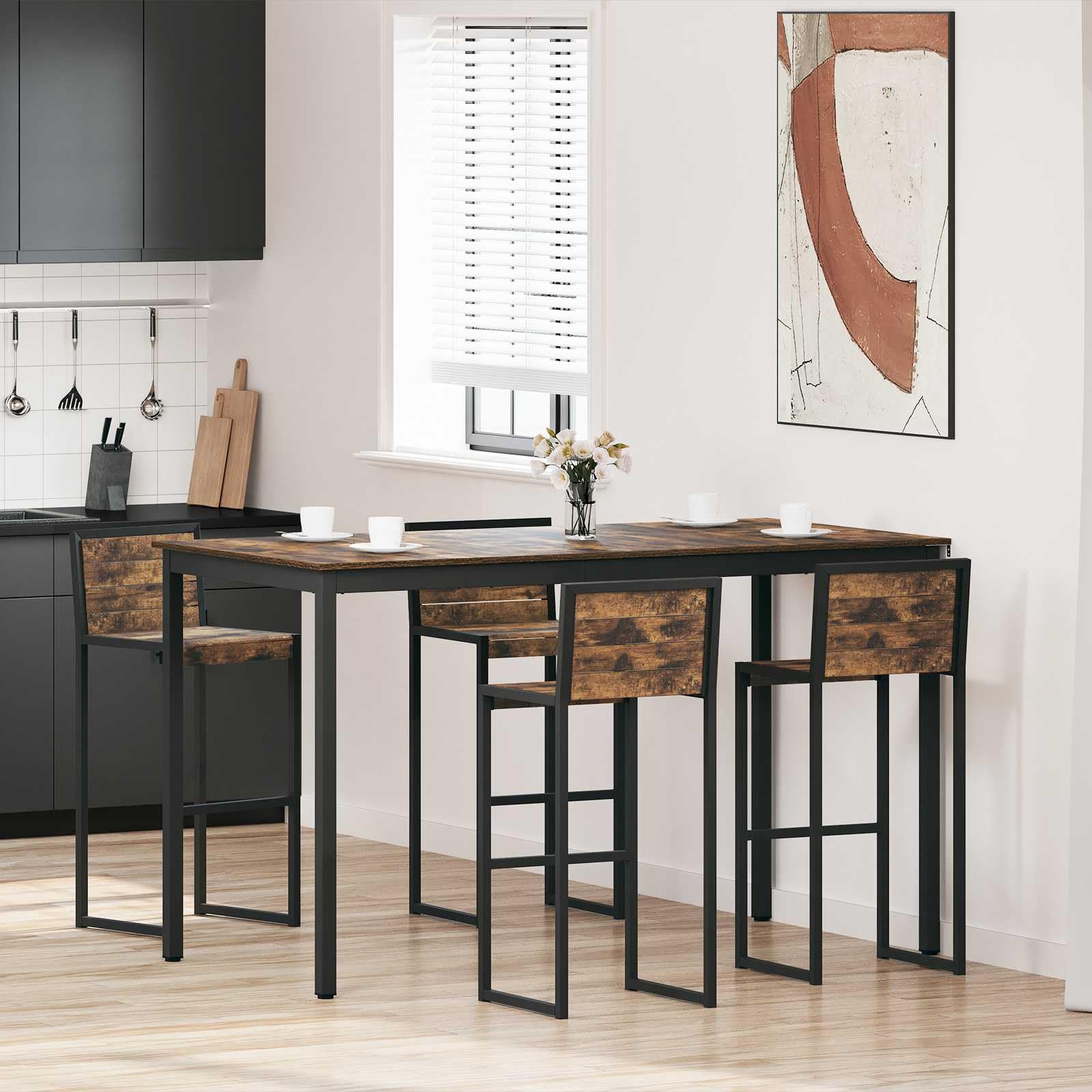 Table haute en bois et cadre de métal au design robuste et épuré