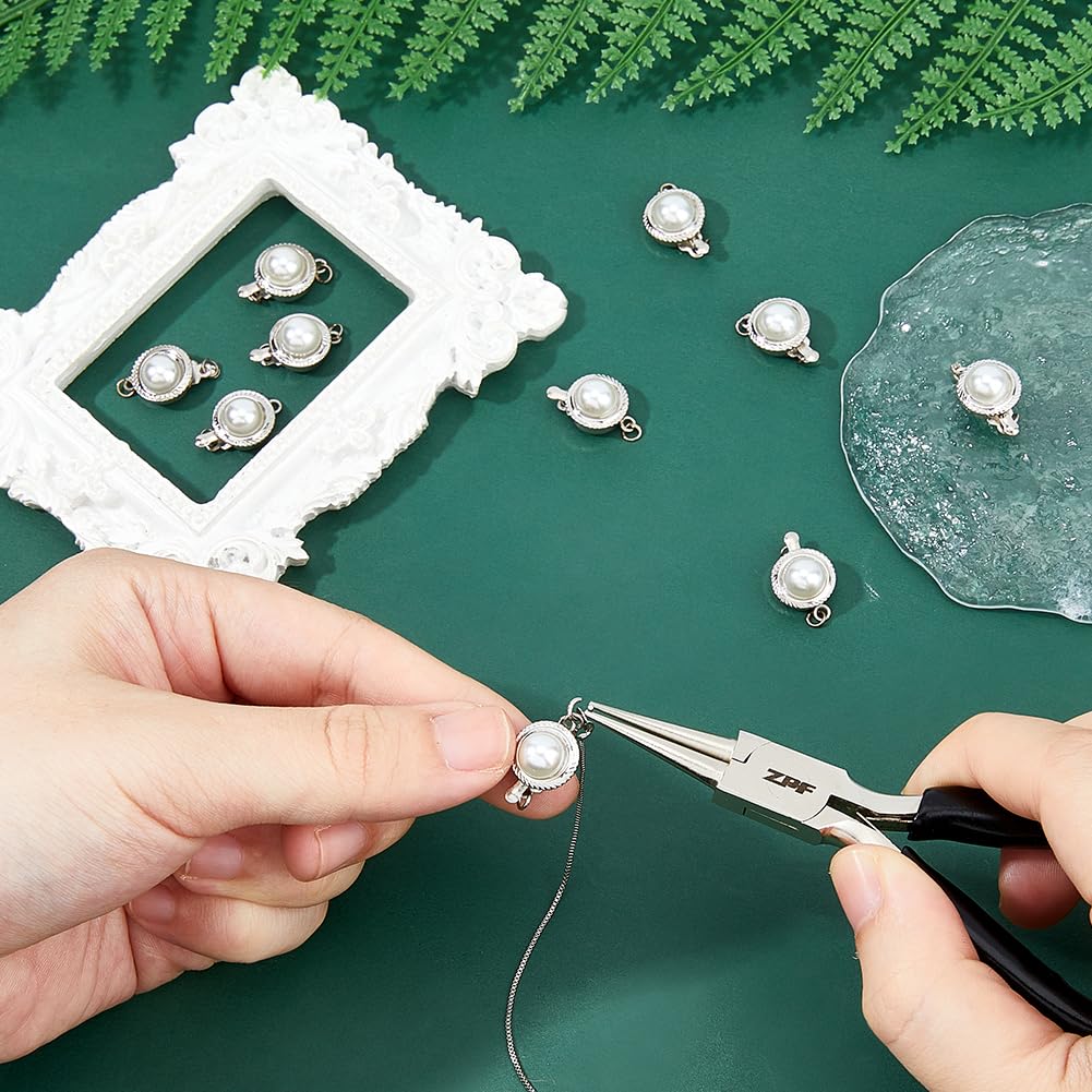 SUPERFINDINGS 10Pcs Pearl Box Clasp Round Alloy Box Clasps with Pearl Silver Pearl Box Clasp for Necklace Antique Synthetic Pearl Clasps for Earrings Jewelry Making - Image 3