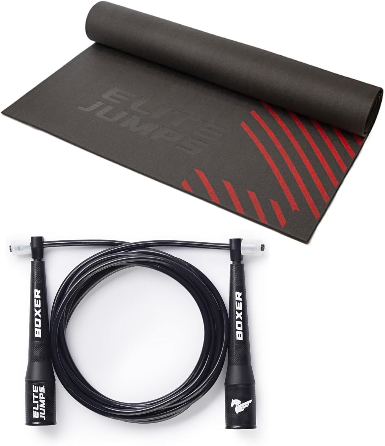 Elite Jumps Boxer Jump Rope 3.0 - Black - for Fitness & Cardio Training with Jump Rope Mat