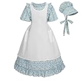 Pioneer Dress Girls Colonial Costume Prairie Pilgrim Girl Dresses with Apron and Bonnet