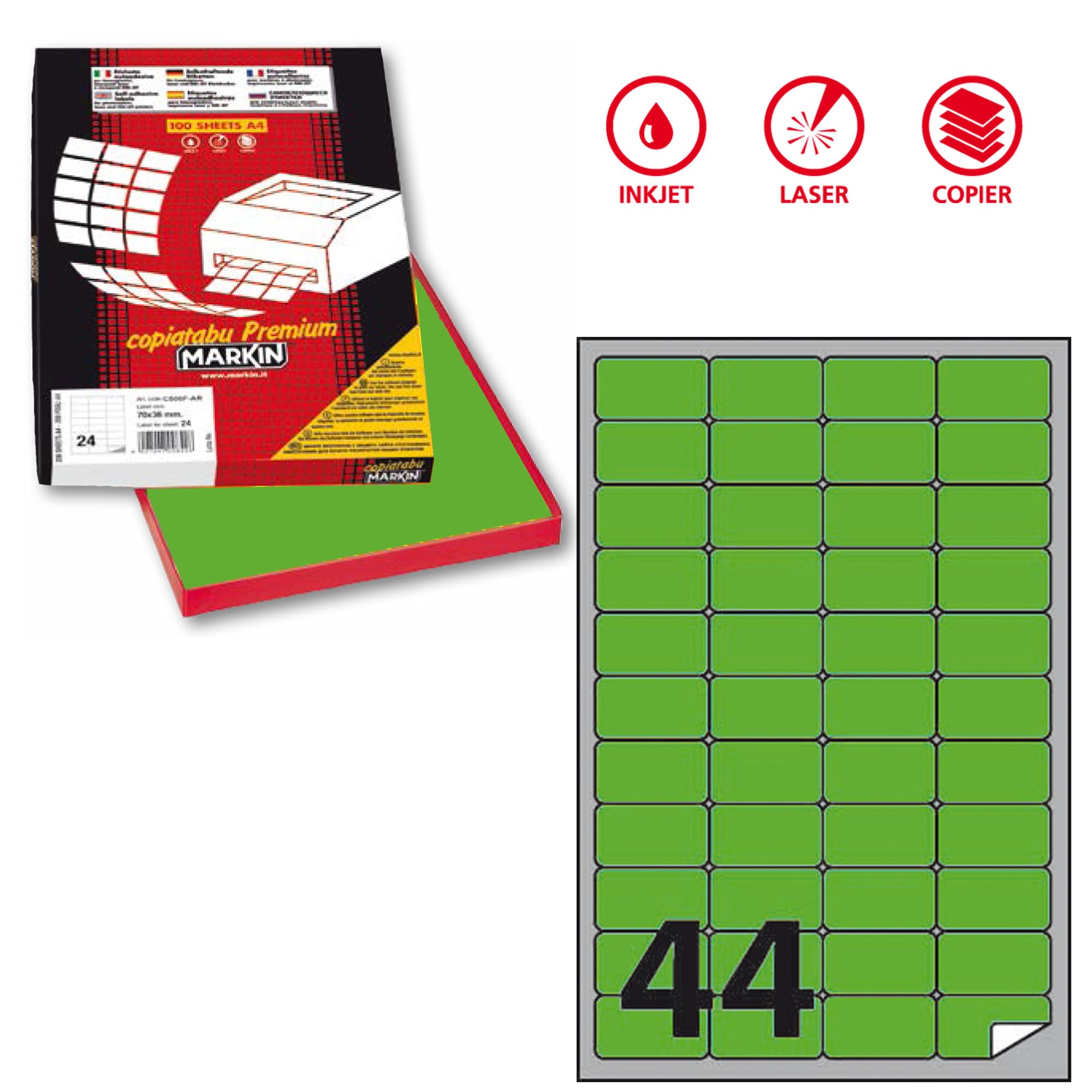 Etiqueta adhesiva A/406 verde neón 100 hojas A4 47,5 x 25,5 mm (44et/fg) Markin