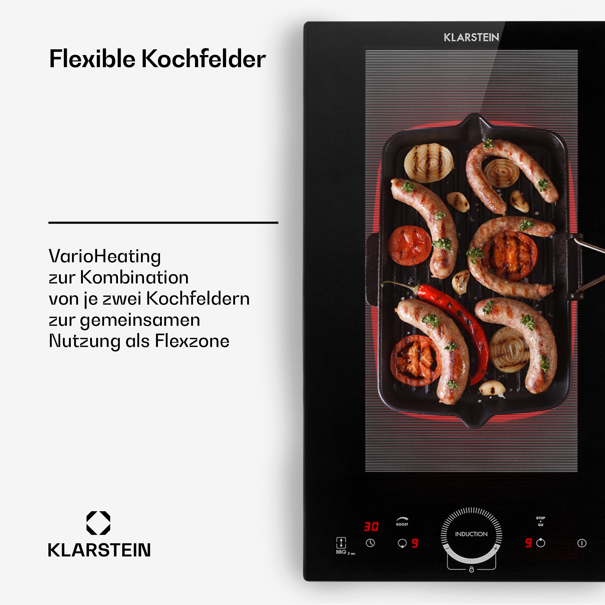 Klarstein Induktionskochfeld 4 Platten Glaskeramik Touch-Display 3500 Watt Einbau