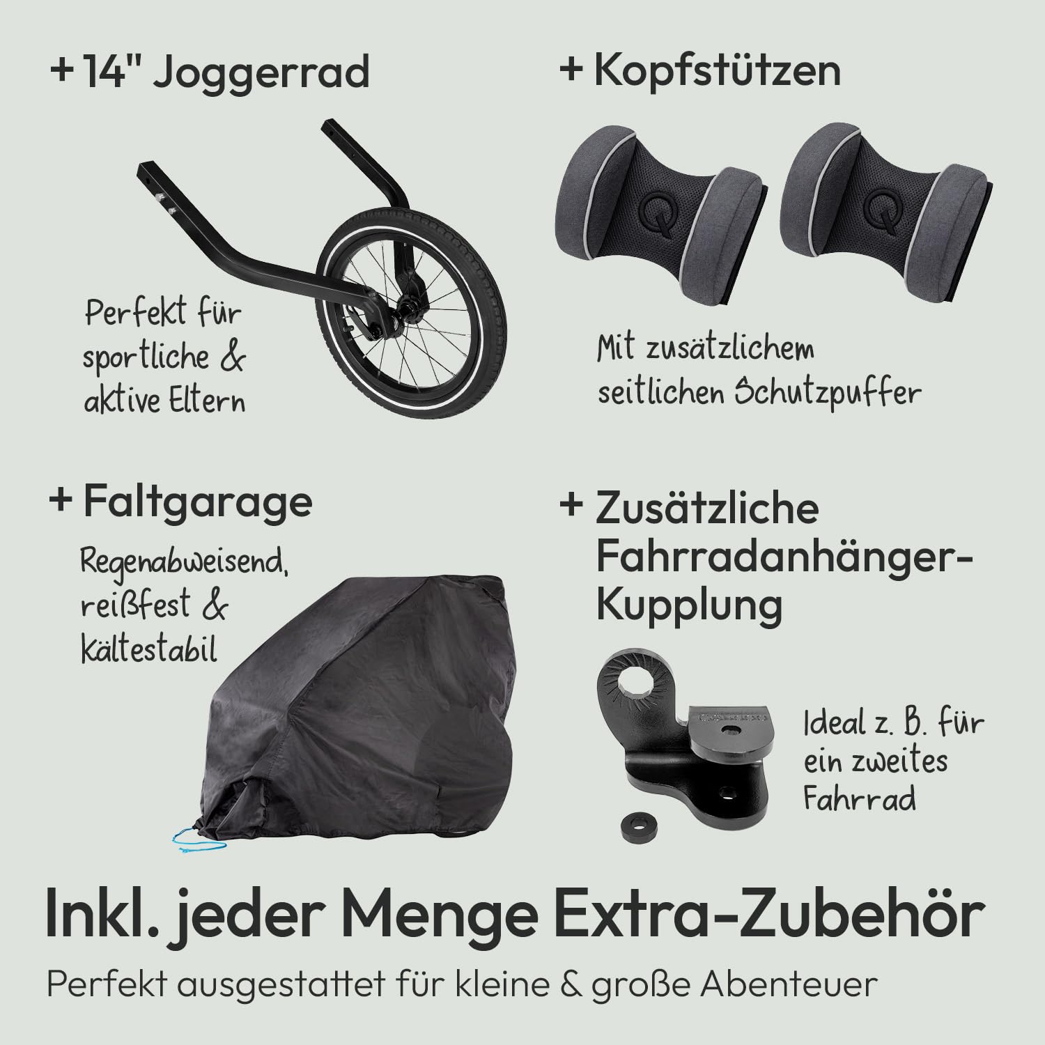 Qeridoo QUPA 2 Blue Comfort Sport Set | Fahrradanhänger 2 Kinder mit Joggerrad, Kupplung & Faltgarage | Kinderfahrradanhänger | Fahrrad Anhänger Kinder | Kinderanhänger Fahrrad | Jogger Kinderwagen