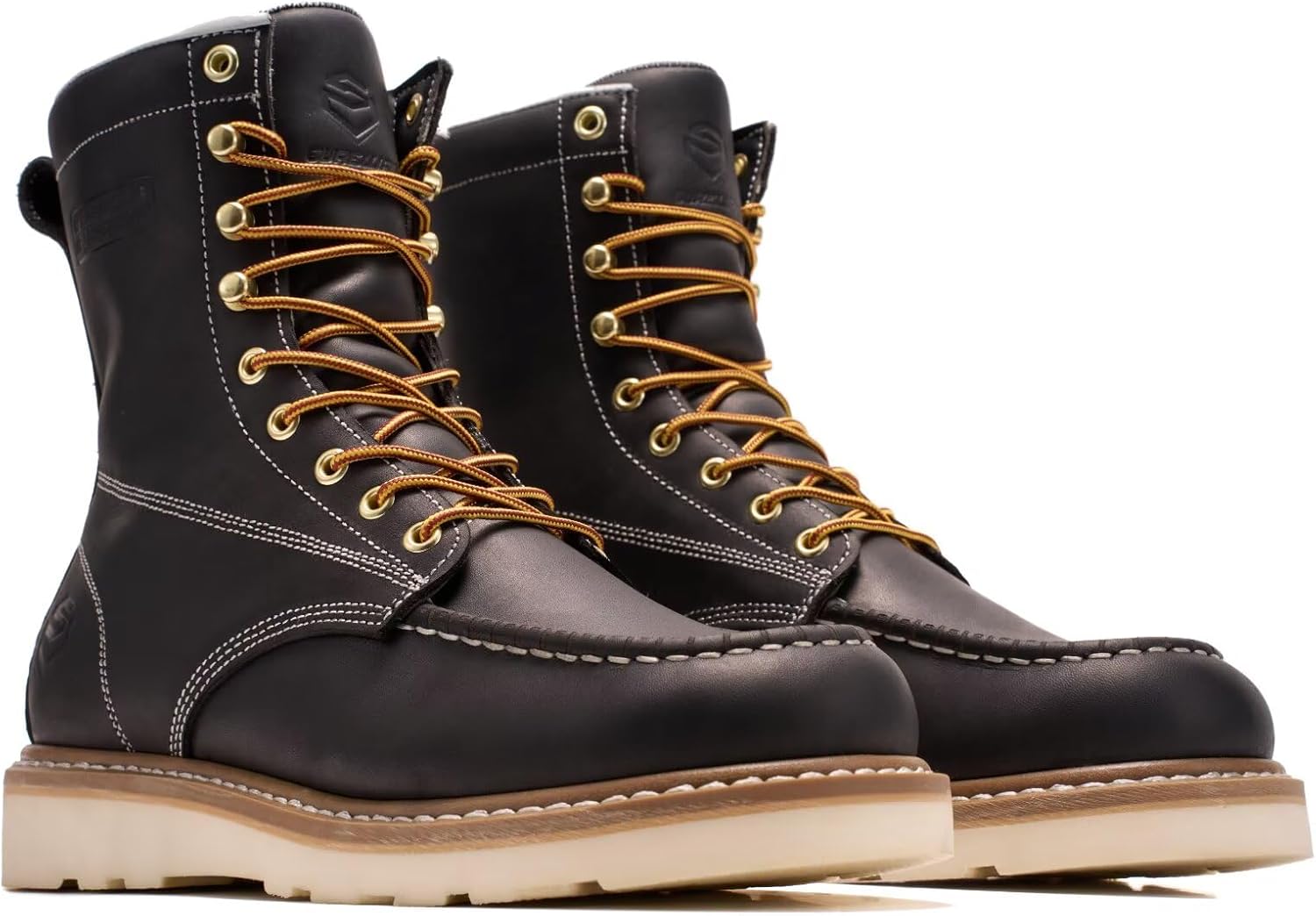 SUREWAY 8in Wedge Moc Soft/Steel Toe Work Boots for Men,Premium Full-Grain Leather,GoodyearWelt,Safety Work Boots/Shoes,Comfort Insole,Oil/Slip Resistant,GoodyearWelt,EH Rated Industrial Construction