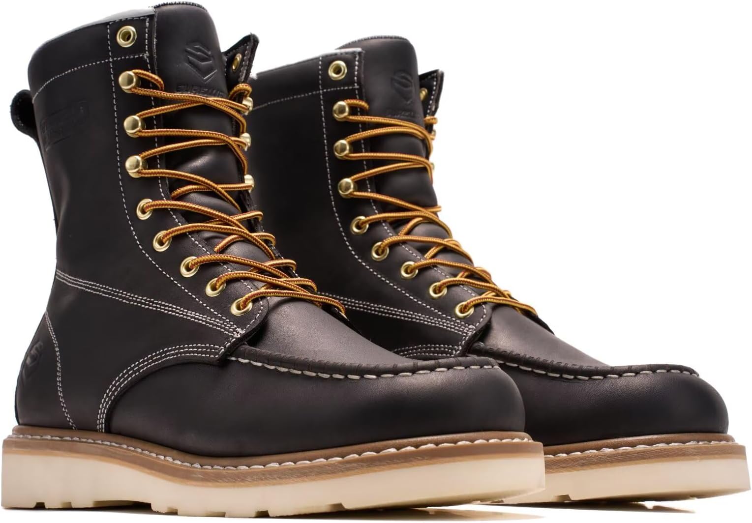 8in Wedge Moc Toe Work Boots for Men - Soft Toe,Premium Full-Grain Leather,GoodyearWelt,Safety Work Boots/Shoes,Comfort Insole,Oil/Slip Resistant,GoodyearWelt,EH Rated Industrial Construction