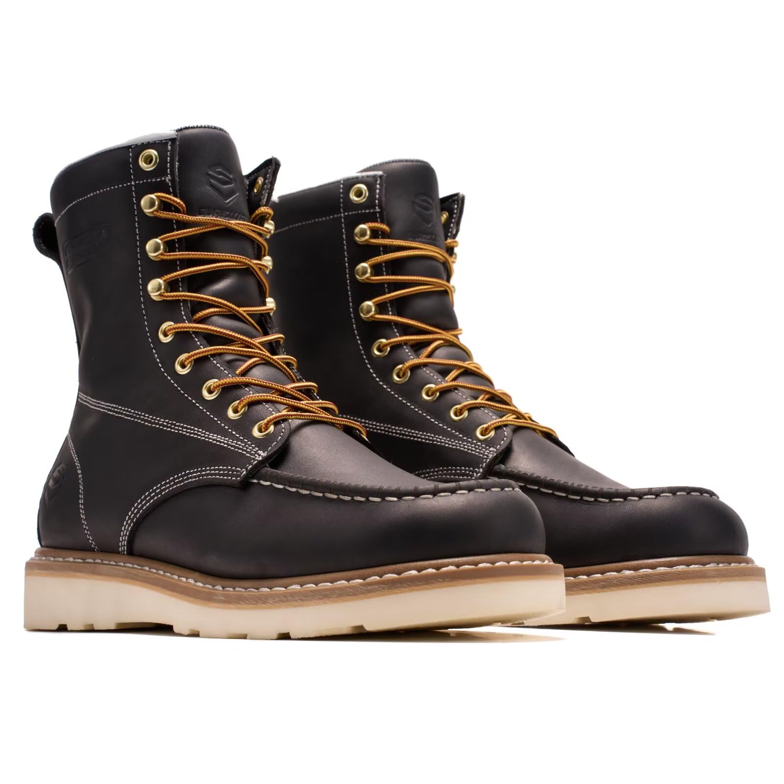 8in Wedge Moc Toe Work Boots for Men - Soft Toe,Premium Full-Grain Leather,GoodyearWelt,Safety Work Boots/Shoes,Comfort Insole,Oil/Slip Resistant,GoodyearWelt,EH Rated Industrial Construction