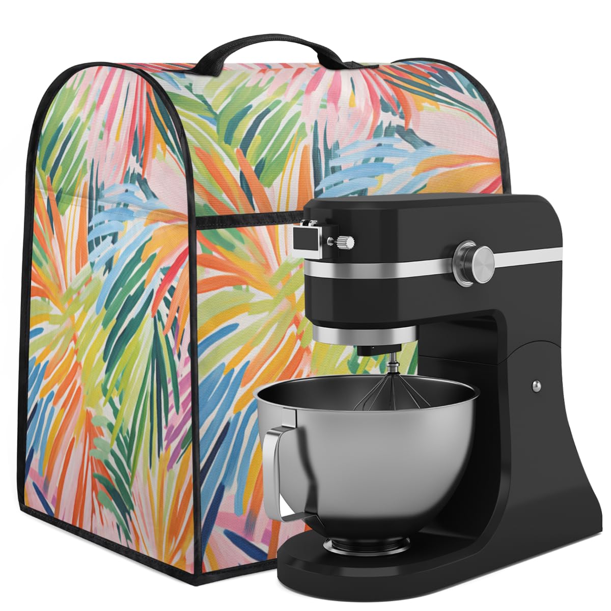 Coffee Maker Cover Colorful Tropical Leaves Kitchen Appliance Covers Small Appliance Covers Blender Cover Juicer Cover Dust Covers for Kitchen Appliances with Top Handle and Pockets,Washable,B721