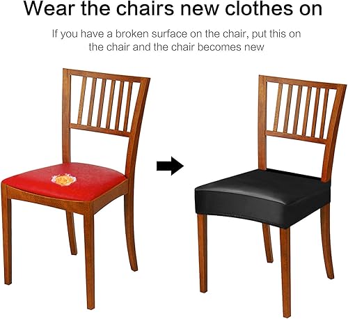 Miniatura 5 de Fuloon Juego de 4 fundas para sillas de comedor, de piel sintética sólida, impermeable y resistente al aceite, funda elástica para sillas de comedor
