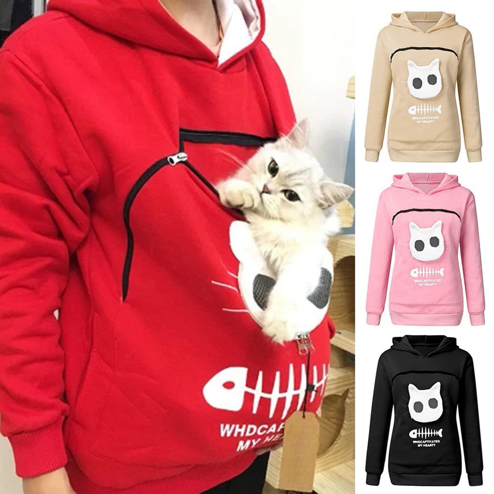 Bluza Damska Bluza Z Kapturem Kota Koty Gniazdo Gniazdo Lekkie Polarowe Bluzy
