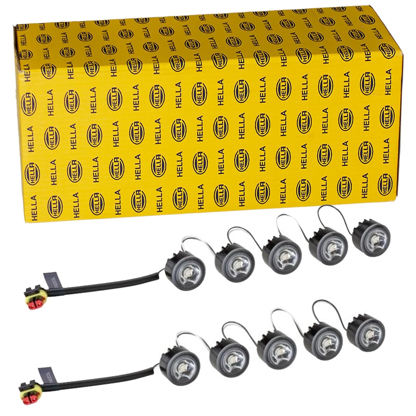 HELLA 2PT 010 458-711 LED-Tagfahrleuchtensatz - LEDayFlex - 12/24V - rund - Einbau - Lichtscheibenfarbe: glasklar - Kabel: 120mm - Fahrzeugfront - Satz