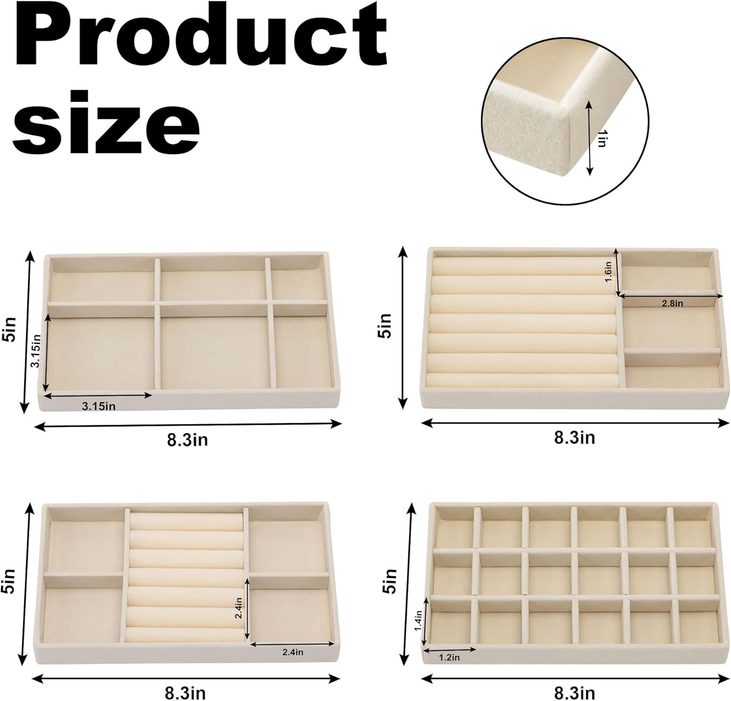 SIBAO 8 Pack 4 Style Velvet Jewelry Tray For Drawer,Stackable Jewelry Organizer,8.3 * 5" Velvet Boxes Display Tray For Necklace, Bracelet,Earrings,Rings