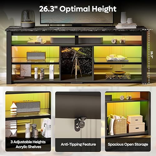 Miniatura 6 de Bestier Soporte de TV para TV de 70 pulgadas, centro de entretenimiento alto con 2 luces LED, consola de TV para juegos con almacenamiento para PS5,