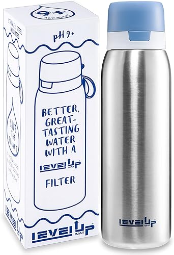 Level Up Way Botella de agua de acero inoxidable de alta calidad de 25 onzas con filtro sin BPA artículos esenciales de viaje filtro de agua