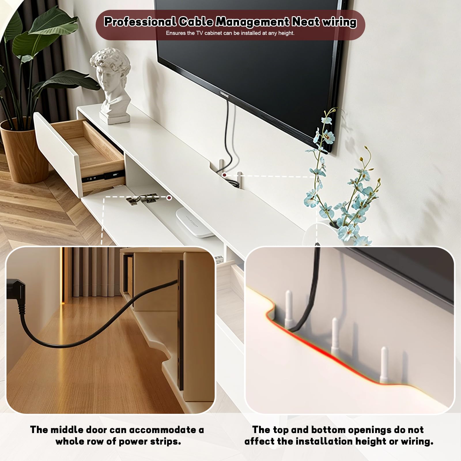 Mueble TV Colgante de Madera Maciza 140 cm con 2 Cajones | muebles tv colgante Parete Consolle Multimediale per Sala de estar, dormitorio