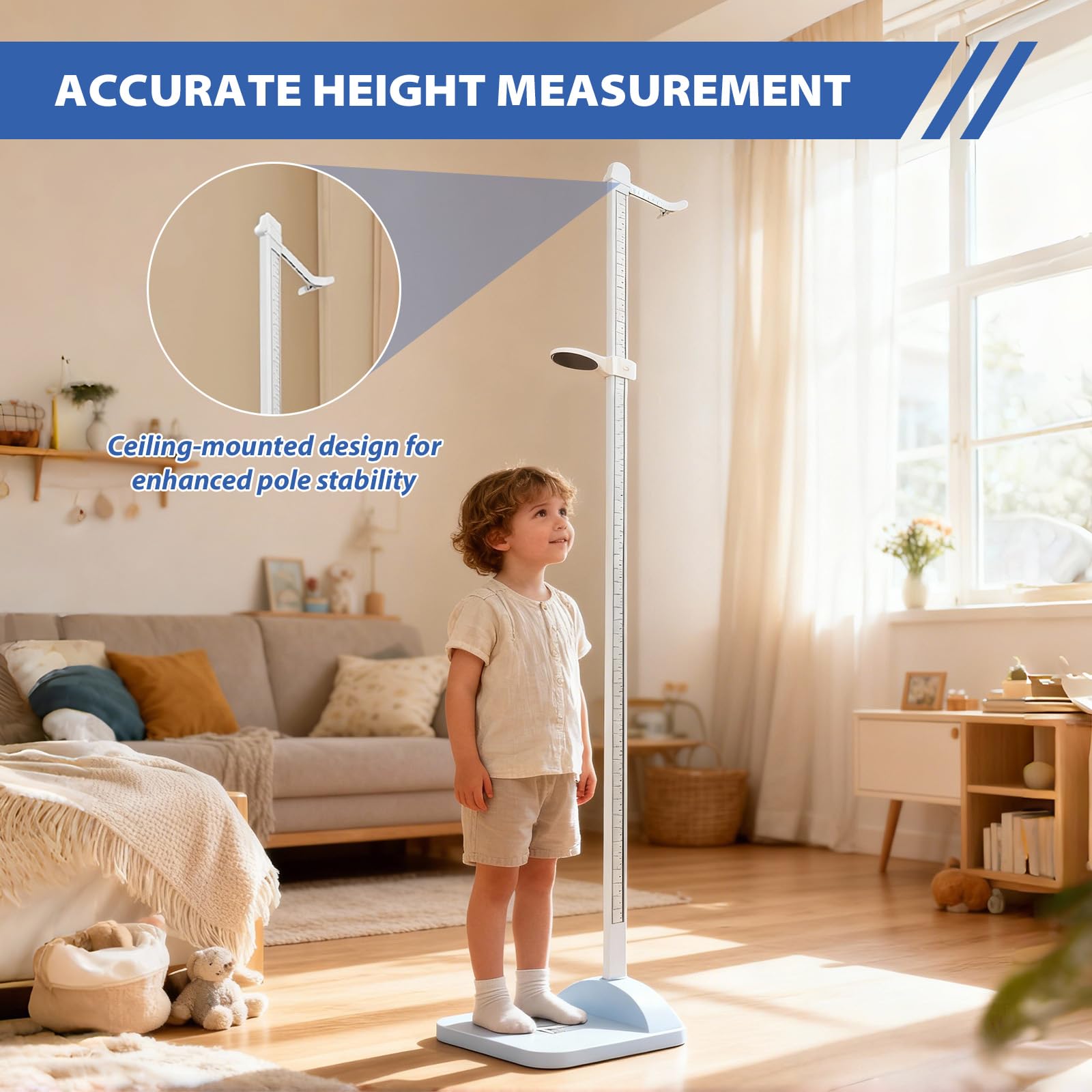 Stadiomètre Portable 20 à 210 cm, Barre de Mesure de Hauteur avec Double Affichage Gradué, Altimètre Numérique Amovible, Toise de Mesure Taille Médicale Jauge de Hauteur pour la Maison, L'école