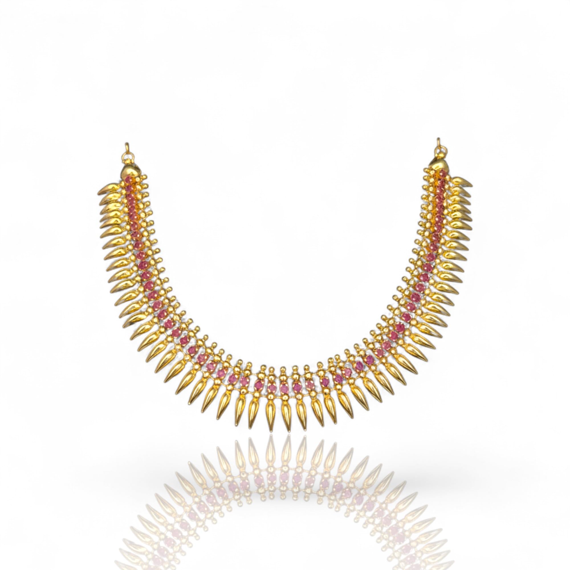 Kerala Style Necklace attached Adjustable Back Chain | Great for Special Gatherings | (Red, Short Necklace)