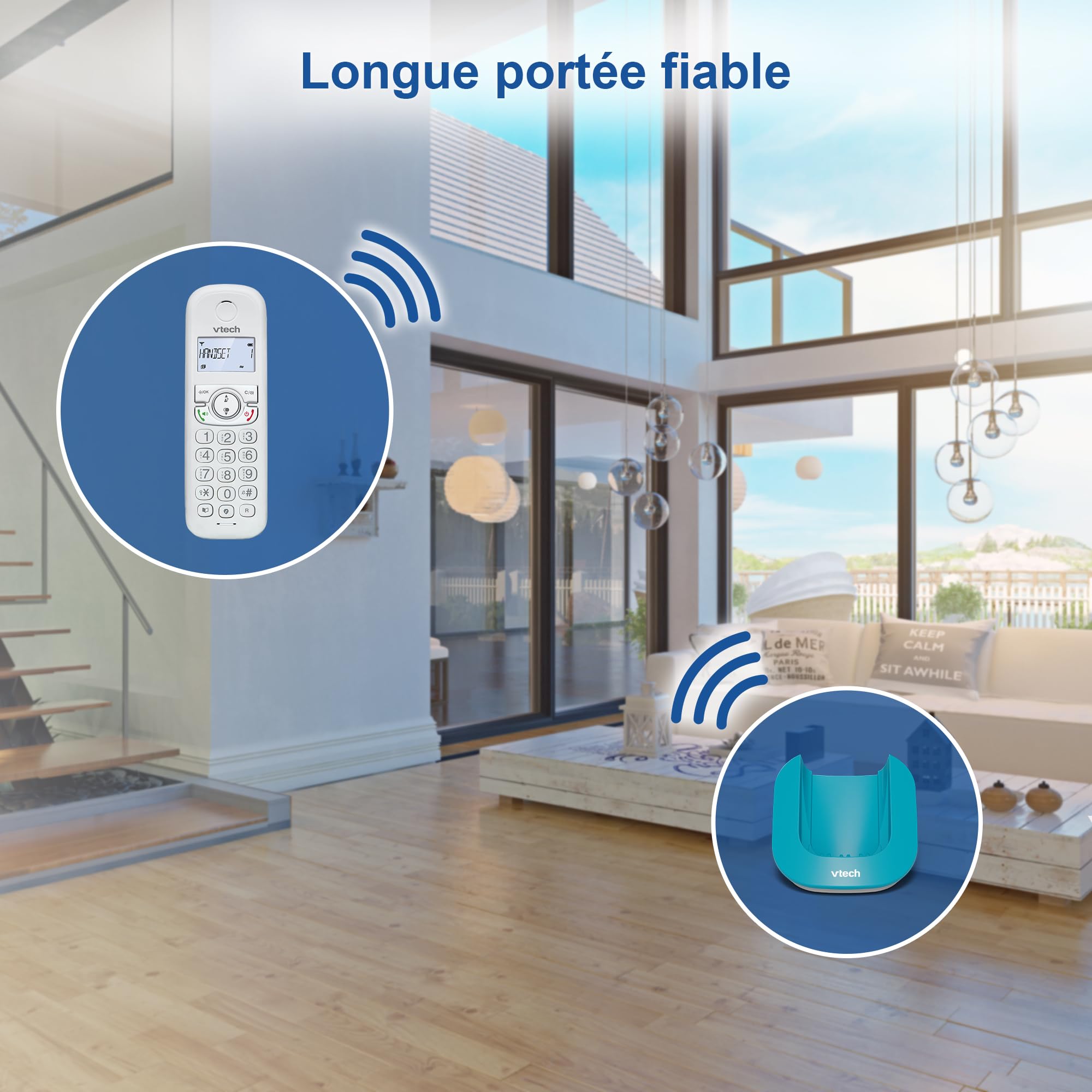 VTech CS1500 Téléphone sans Fil DECT Double Charge avec Blocage d'appel, Identification Appelant, Haut-Parleur Mains Libres