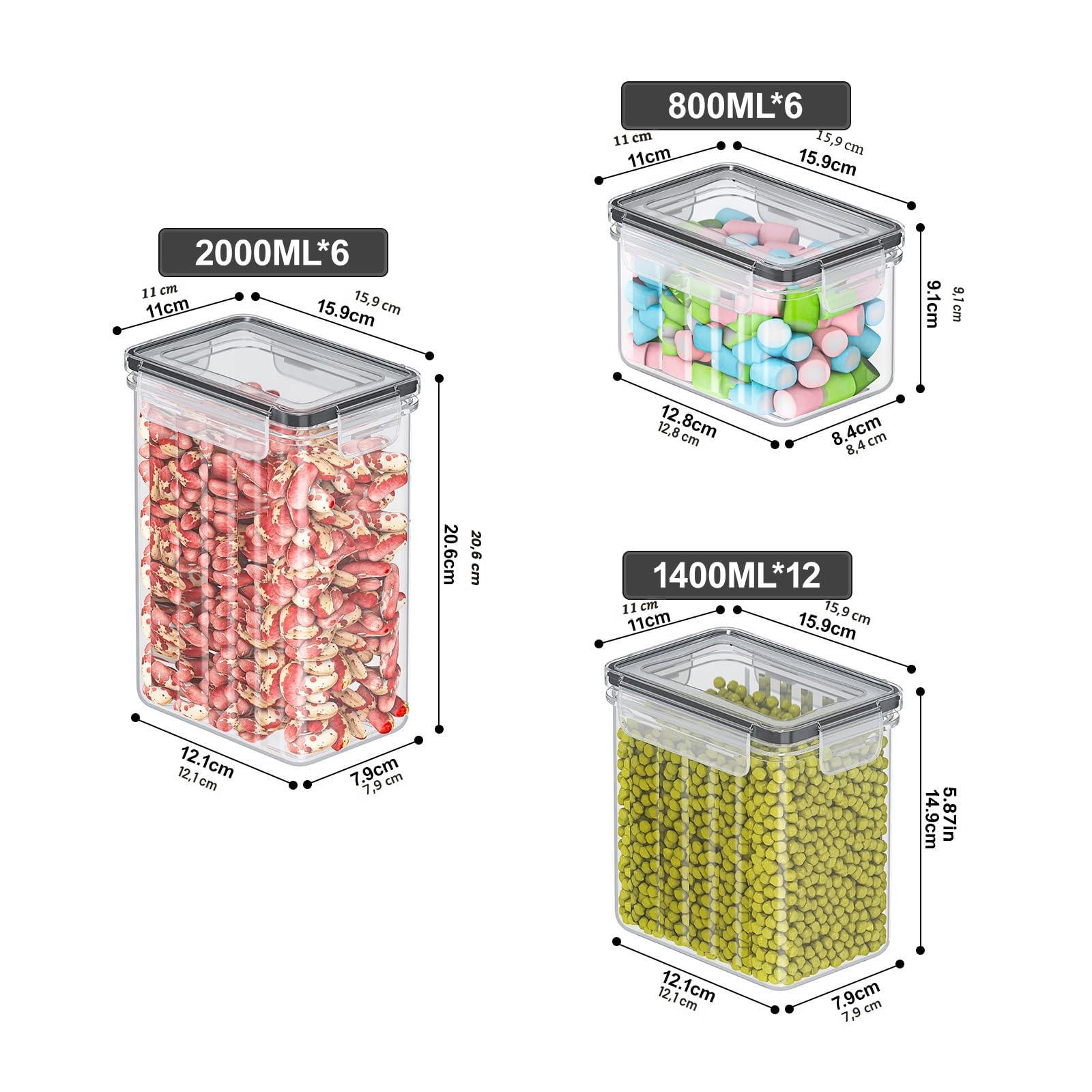 Storivo Food storage Lot de 24 boîtes de conservation hermétiques avec couvercle, organisateur de cuisine pour farine, sucre, céréales, etc., avec étiquettes et marqueurs, pour cuisine et