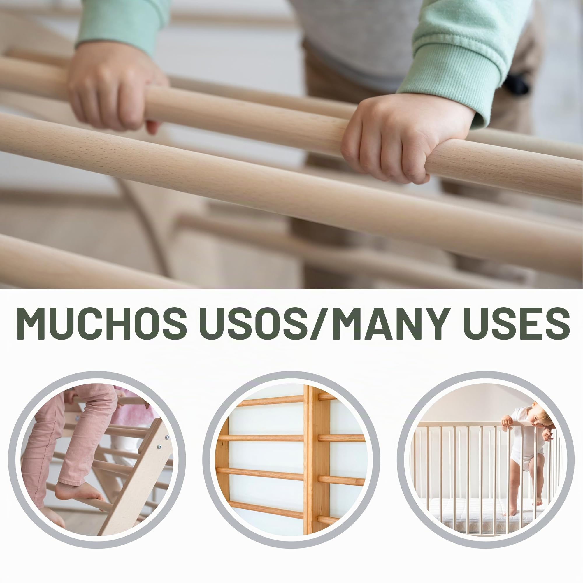 JOWE 3 varillas redondas de haya de 20 mm, longitud de 100 cm, barras de madera lisas de haya – Fabricado en Austria