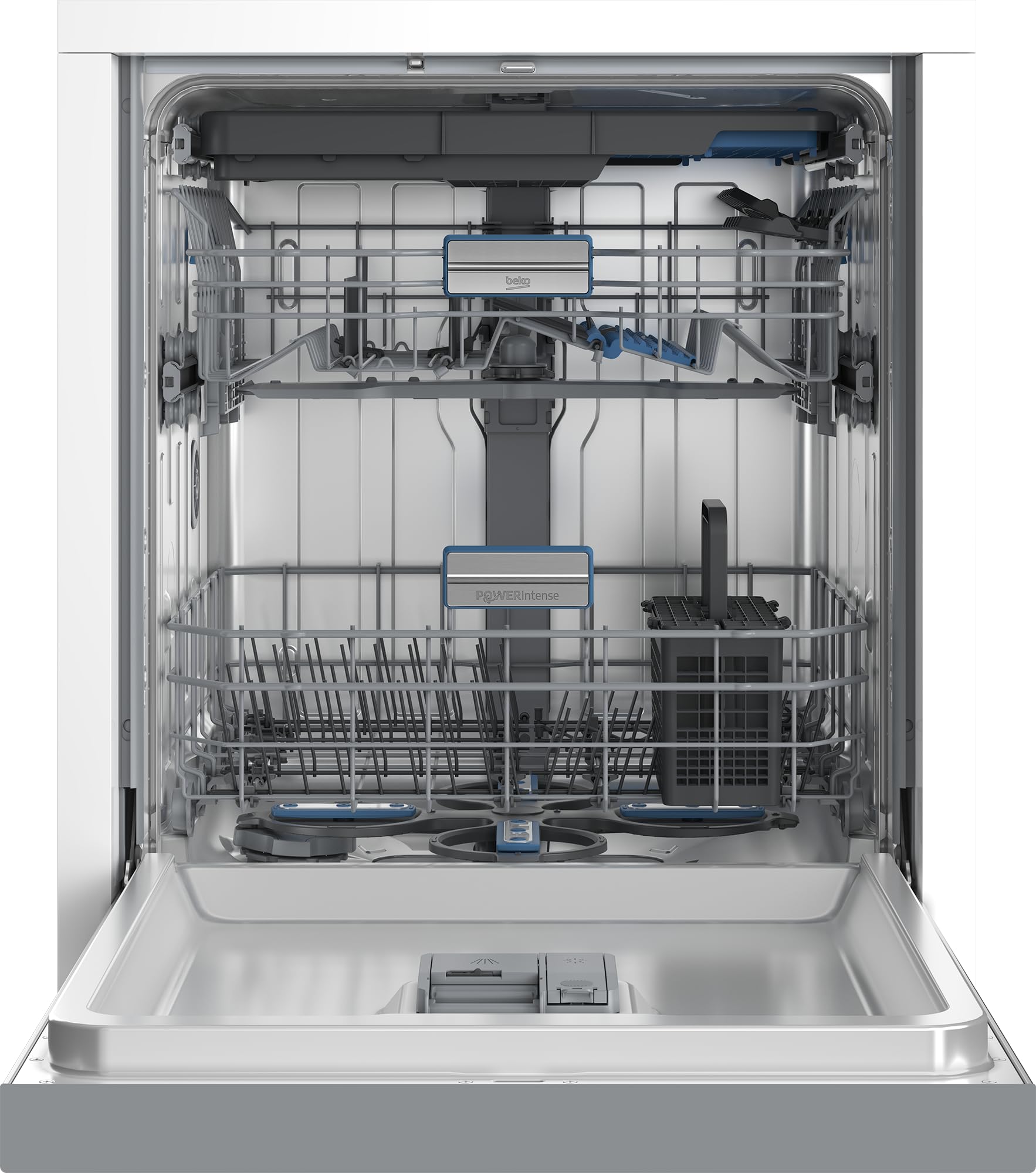 Beko BDDN36561XP Geschirrspüler 60 cm, unterfähig, für 15 Maßgedecke, 5 Programme, 6 Zusatzfunktionen, 3 Spülebenen, PowerIntense, SilentWash, SelfDry, Programm für halbe Beladung, edelstahl