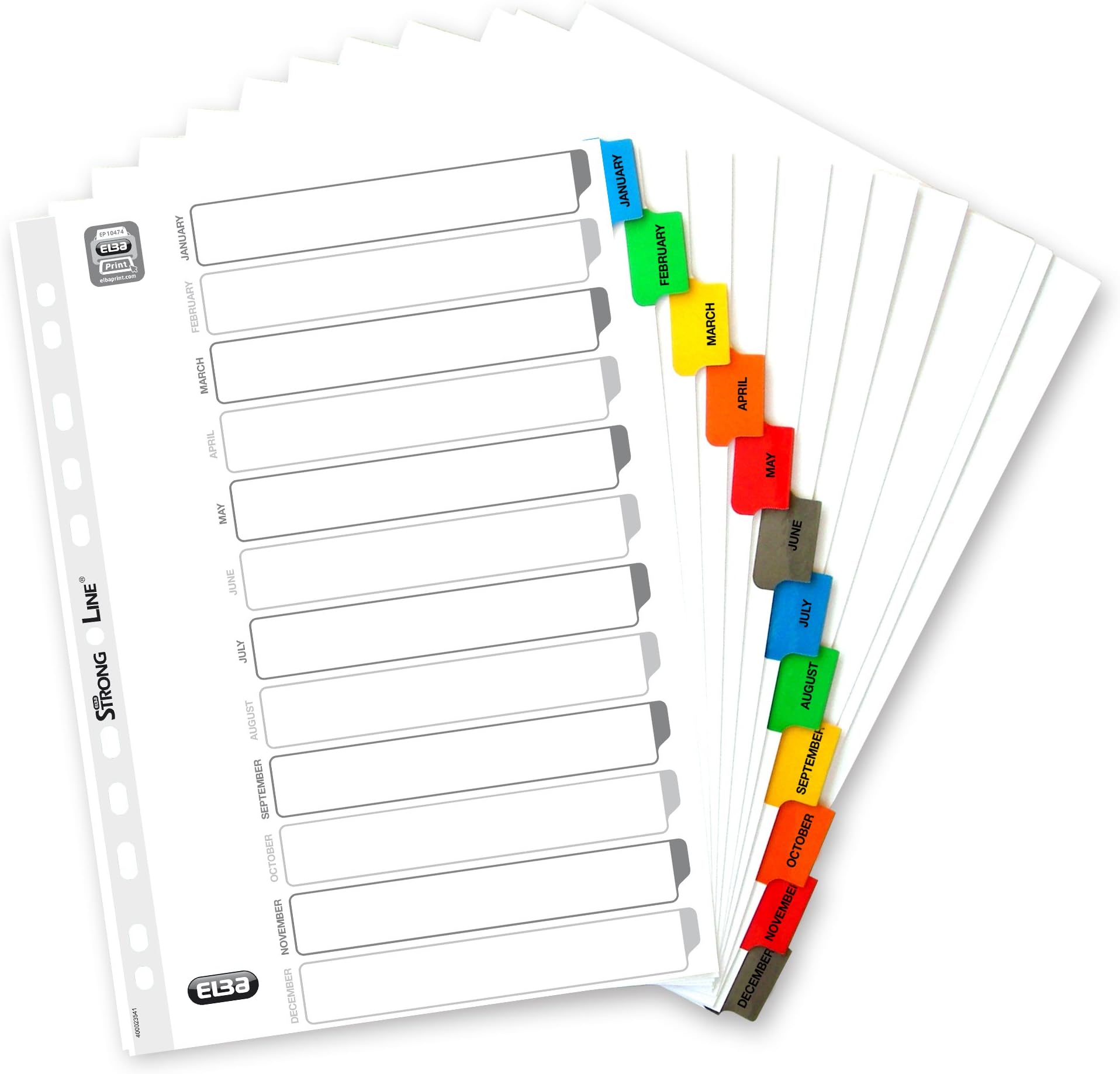Elba A4 File Dividers, January to December, Multicolor Tabs, Plastic-Coated, 1 Set
