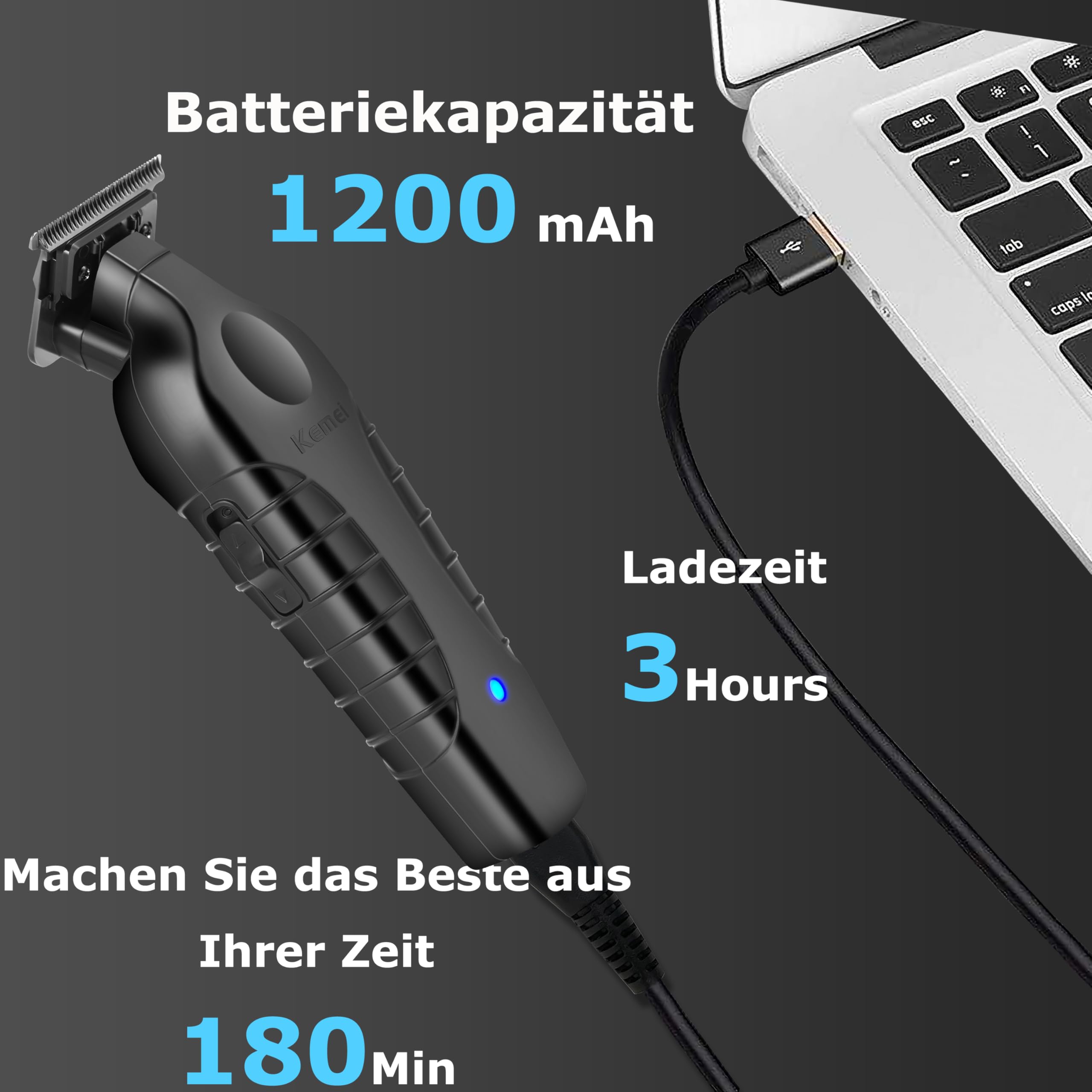 Kemei 2299 Professioneller Haartrimmer für Männer Elektrische Haarschneider, T-Klinge mit Nullabstand, Barttrimmer, Friseur-Haarschneideset, Kabellos und Wiederaufladbar