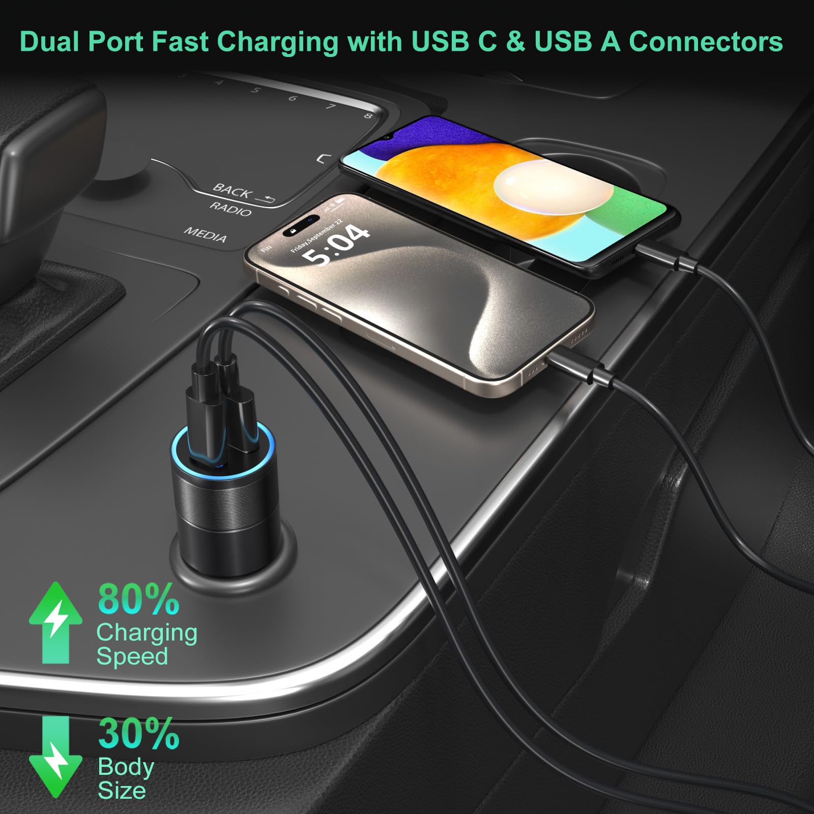 Paquete de 6 cargadores de coche USB C, 38 W, doble 12 V, USB-C y USB-A, cargador de coche multipuerto QC+PD 3.0, adaptador de encendedor de cigarrillos de carga rápida para iPhone 17, 16