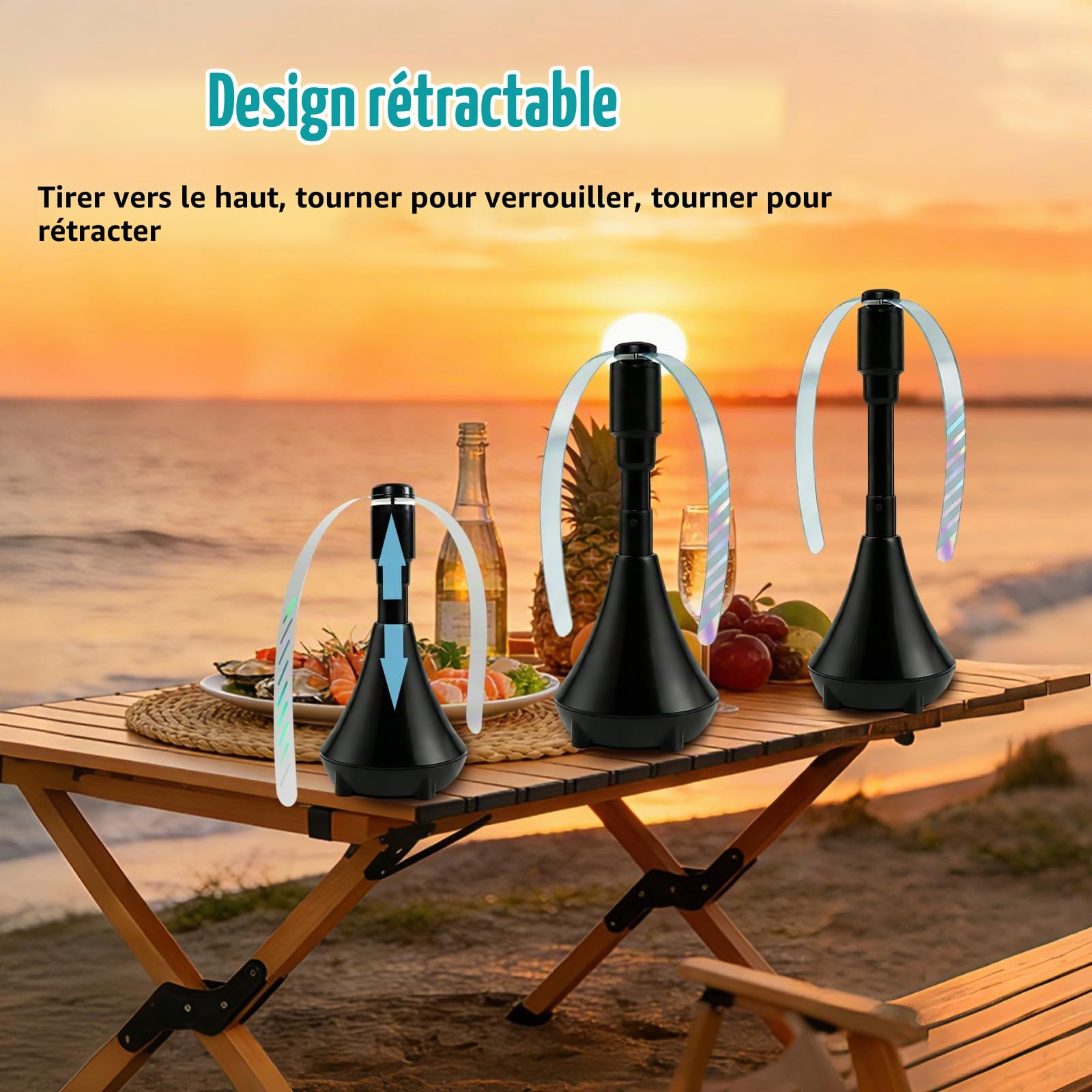 Ventilateur Anti Mouche de Table, Ventilateur Mouche Rechargeable Con USB-C | Ventilateur de Table Anti Mouche Pliable Extensible, Suspendu pour Pique Niques Restaurant Cuisines Extérieur