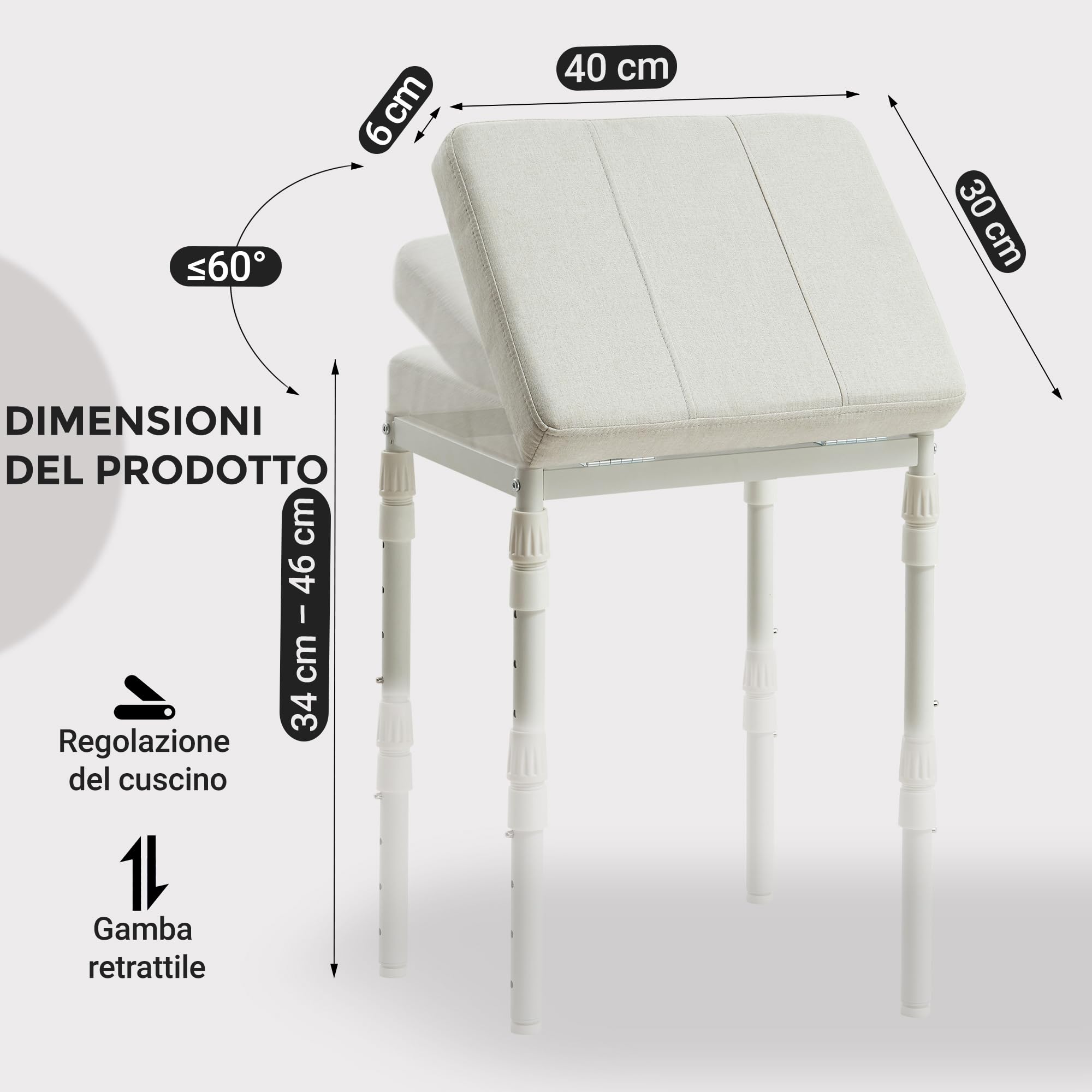 TIOPGHAD Reposapiés Ajustable para Escritorio, Taburete Otomano, Beige | 4 alturas, inclinación 60 grados, 28 posiciones, cojín de espuma de 6 cm, base metálica, para escritorio, sofá, cama, oficina