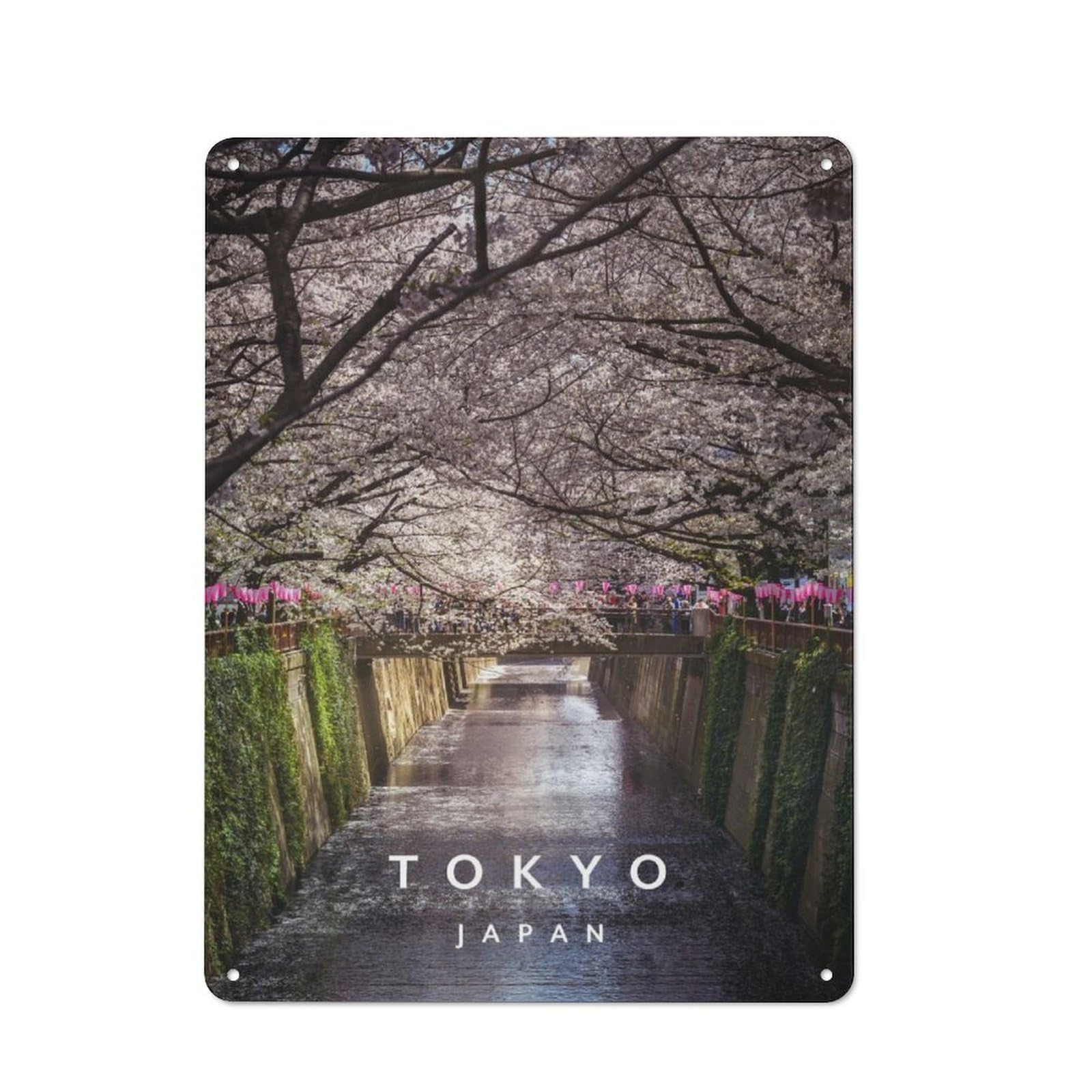 Junmoney Meguro River And Sakura Tin Wall Plaque 40X30cm With For Hobby Room Or Studio, For Updating Hobby Room And Studio After Moving