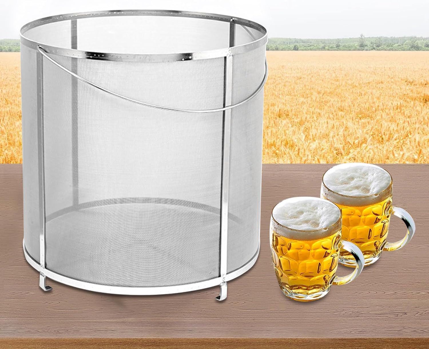 AIZYR Wine Beer Dry Hops Filter Brewing Hopper Strainer for Wine Beer Tea Kettle,300 Micron Mesh Stainless Steel Beer Wine House Home Brew Filter Basket,310x300mm/12.2x11.8 inch