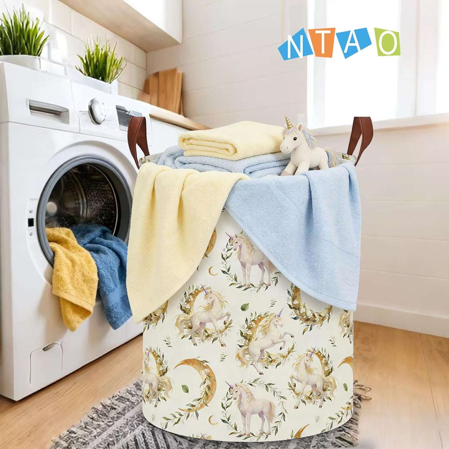 Lindo Dreamy Unicorn Laundry Hamper, Laundry Basket, Baby Nursery Hamper, Waterproof Storage Bin, Clothes Organizer Basket, Room Decor (Moonlight Unicorn) image 4