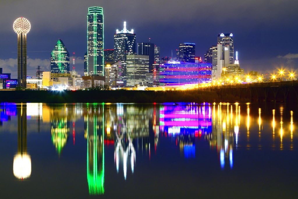 Downtown Dallas Texas Skyline Reflections Photo Photograph Cool Wall Art Print Poster 36x24