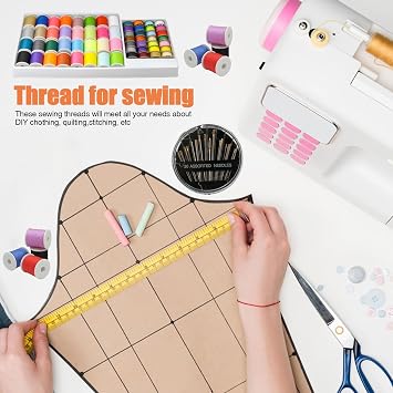60 Color Sewing Thread Set, Sewing Machine Threads with Bobbins Needles Spool Polyester Thread Kit Colorful DIY Embroidery Threads Assortment