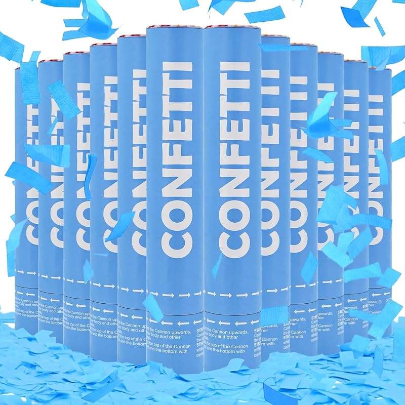Confetti Cannon Blue Biodegradable Confetti Poppers 12Pack Party Poppers Confetti Shooters Blue Sticks for Wedding Graduation Engagement Anniversary Bridal Shower Valentines Day Birthday