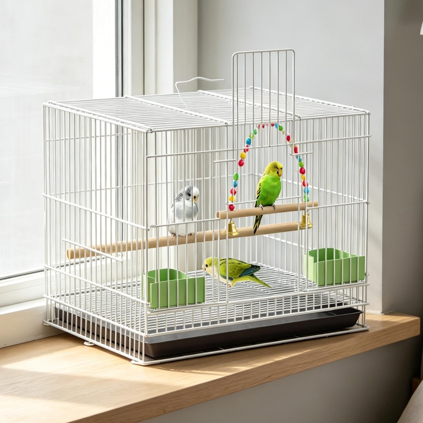 Amazon | KLKCMS 鉄製のインコ用ケージ（餌入れ付き）、ペット