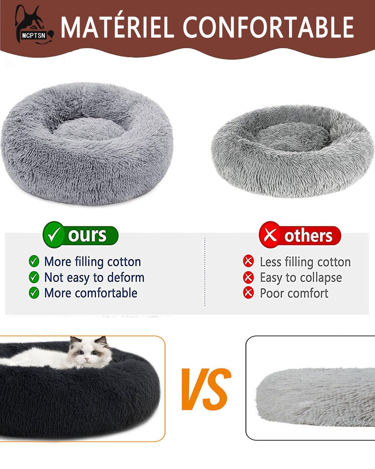 Cesta redonda para perro desenfundable, cojín para perros y gatos, lavable, cama para perros, talla grande, ortopédica, esponjosa y cómoda (5XL, 120 cm, gris oscuro)