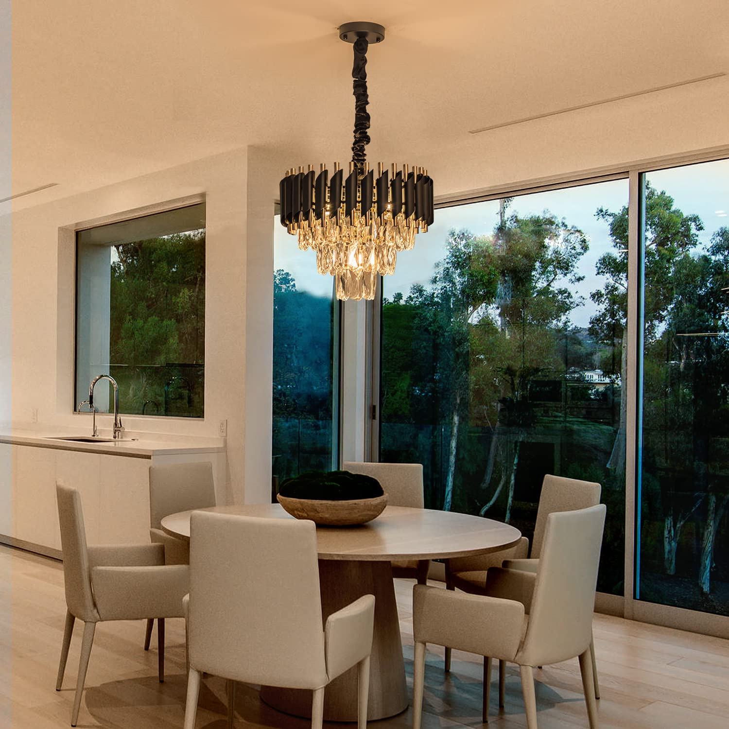lighceac 15" 5-Light Modern Crystal Chandelier Light Fixtures 3-Tier ...