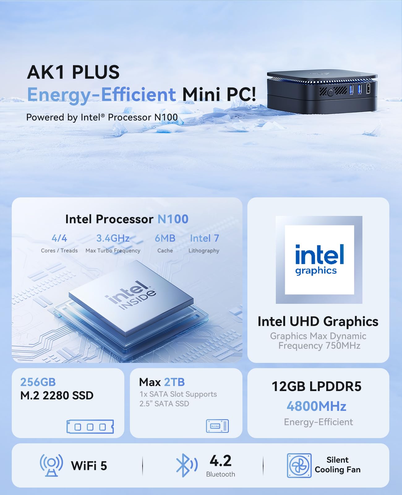ミニPC NiPoGi AK1PLUS N100/12GB/256GB ミニPC n100 【12GB LPDDR5 256GB SSD】 Intel N100 ミニpc ミニ