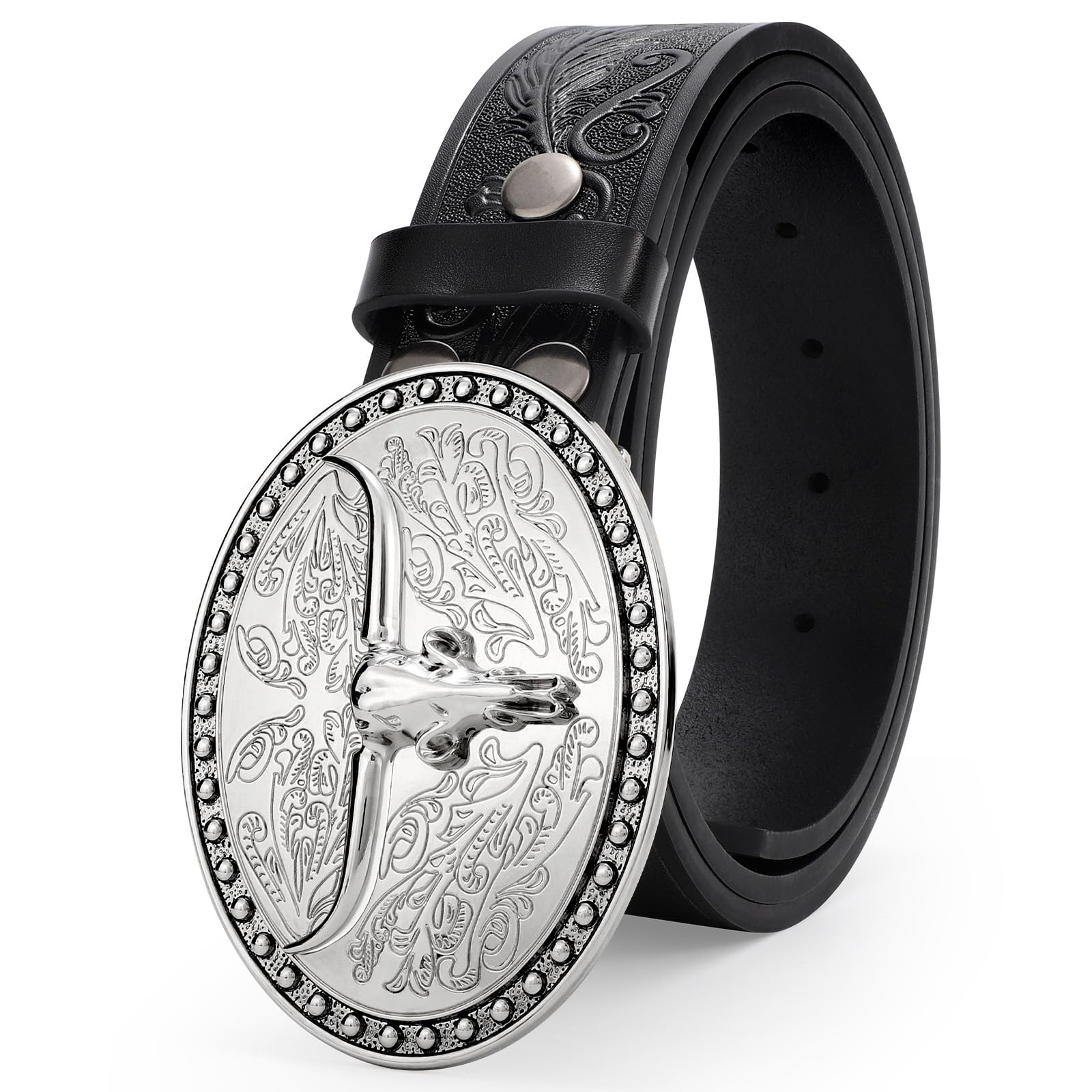 JASGOOD Western Belt Cowboy Belts for Men Women, Cowgirl Western Country Leather Belts Leather Belt for Jeans Pants