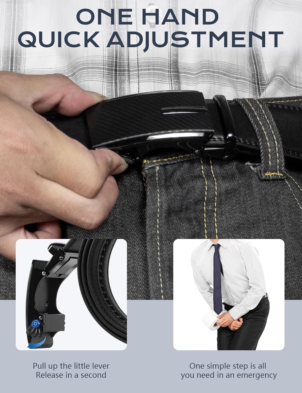 Ratchet Belts for Men, Dress Ratchet Belt Genuine Leather 1 3/8", Mens Belt with Automatic Alloy Buckle - Image 4