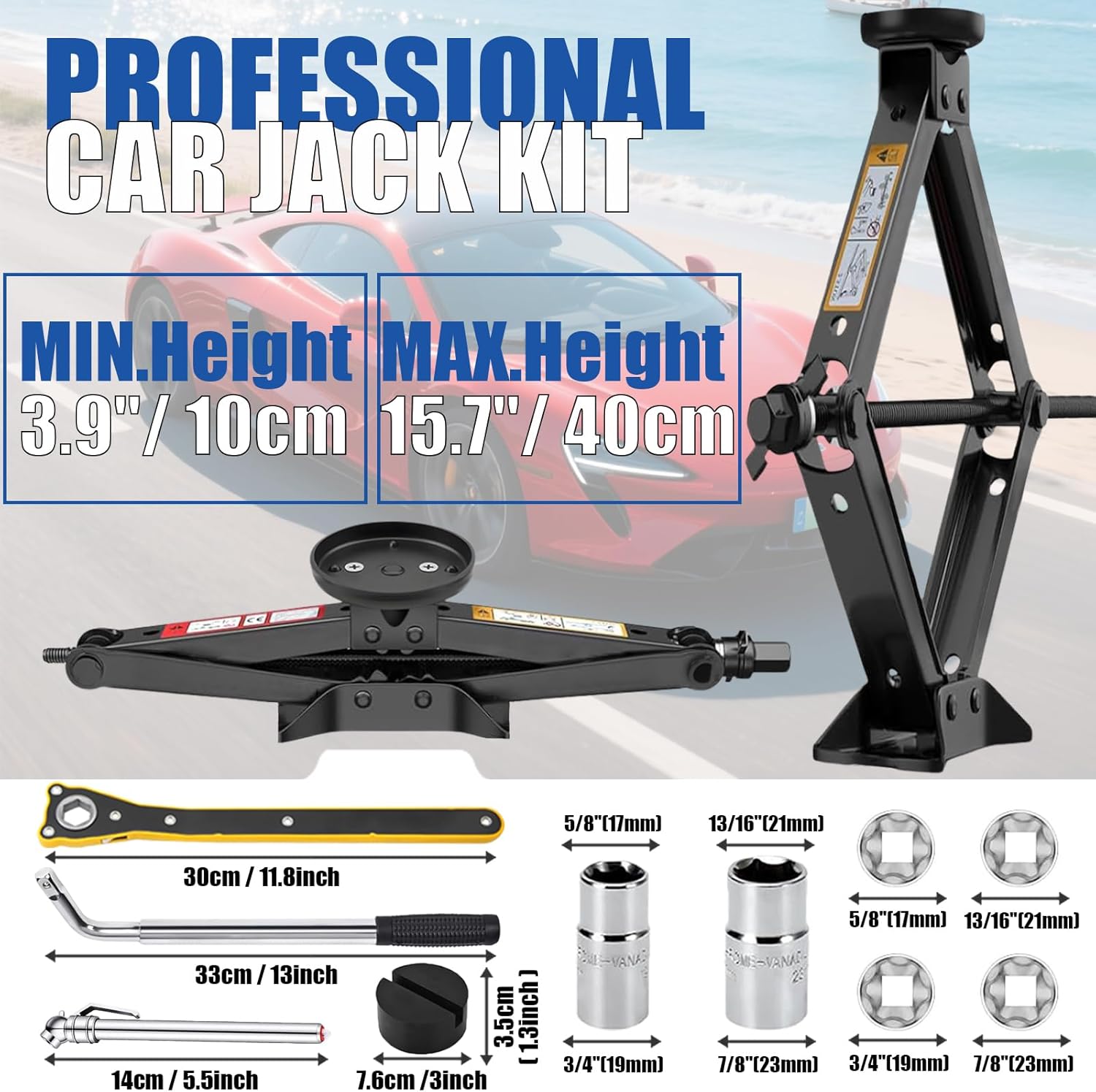 Scissor Jack for Car 2.5 Ton (5512 lbs) Multipurpose Universal Car Jack Kit with Rubber Jack Pad, Portable Spare Tire Changing Kit for Sedan SUV MPV Tesla