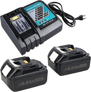 MAKITA18V 18V 5500mAh Replacement Battery with DC18RC Charger Compatible with BL1860, BL1860B, BL1855, BL1855B, BL1850, BL1850B, BL1860B, DC18RC (Pack of 2)