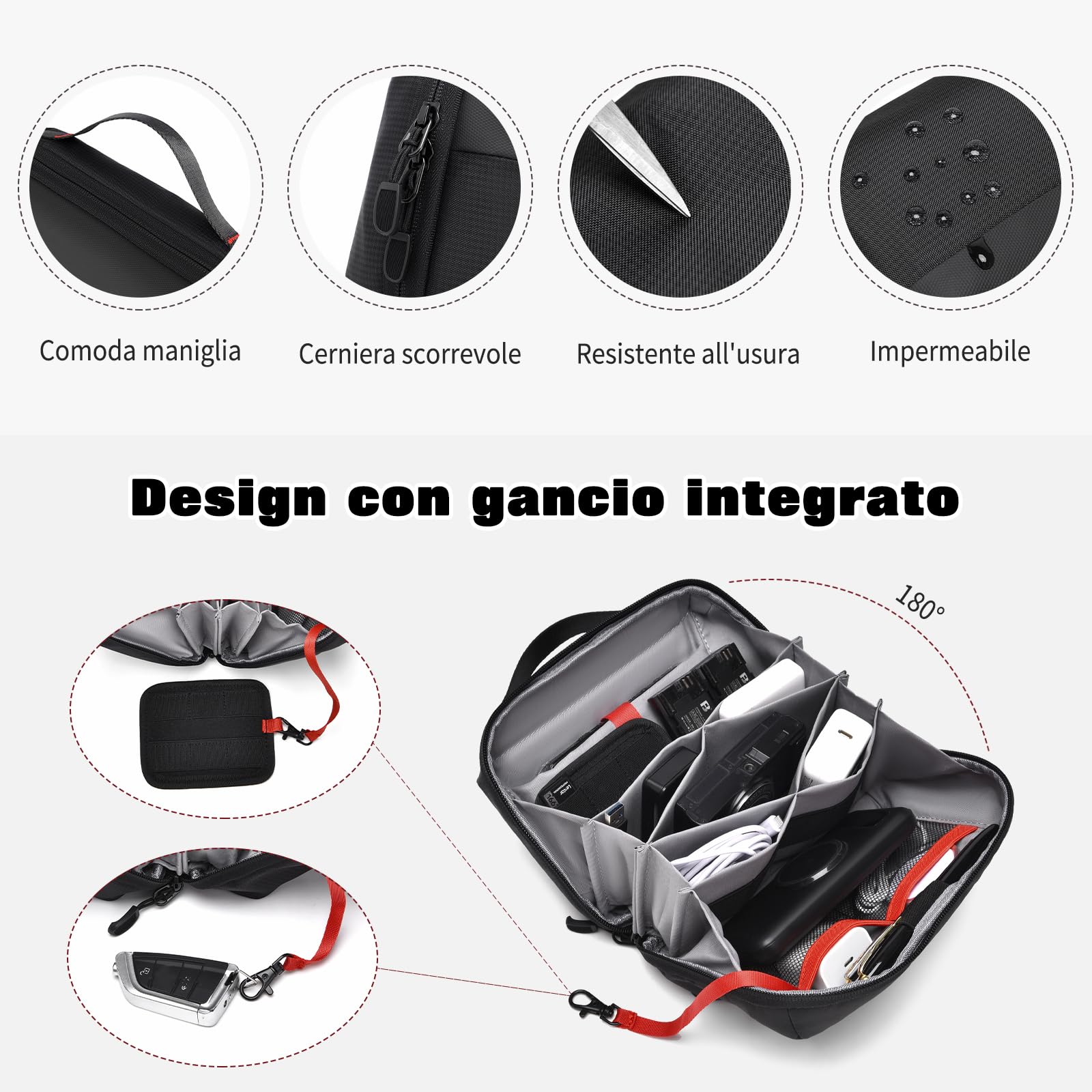 FANDARE Borsa Organizer per Elettronica da Viaggio Blu | borsa organizer per cavi elettronici, custodia da viaggio a doppio strato, sacchetto impermeabile per accessori elettronici