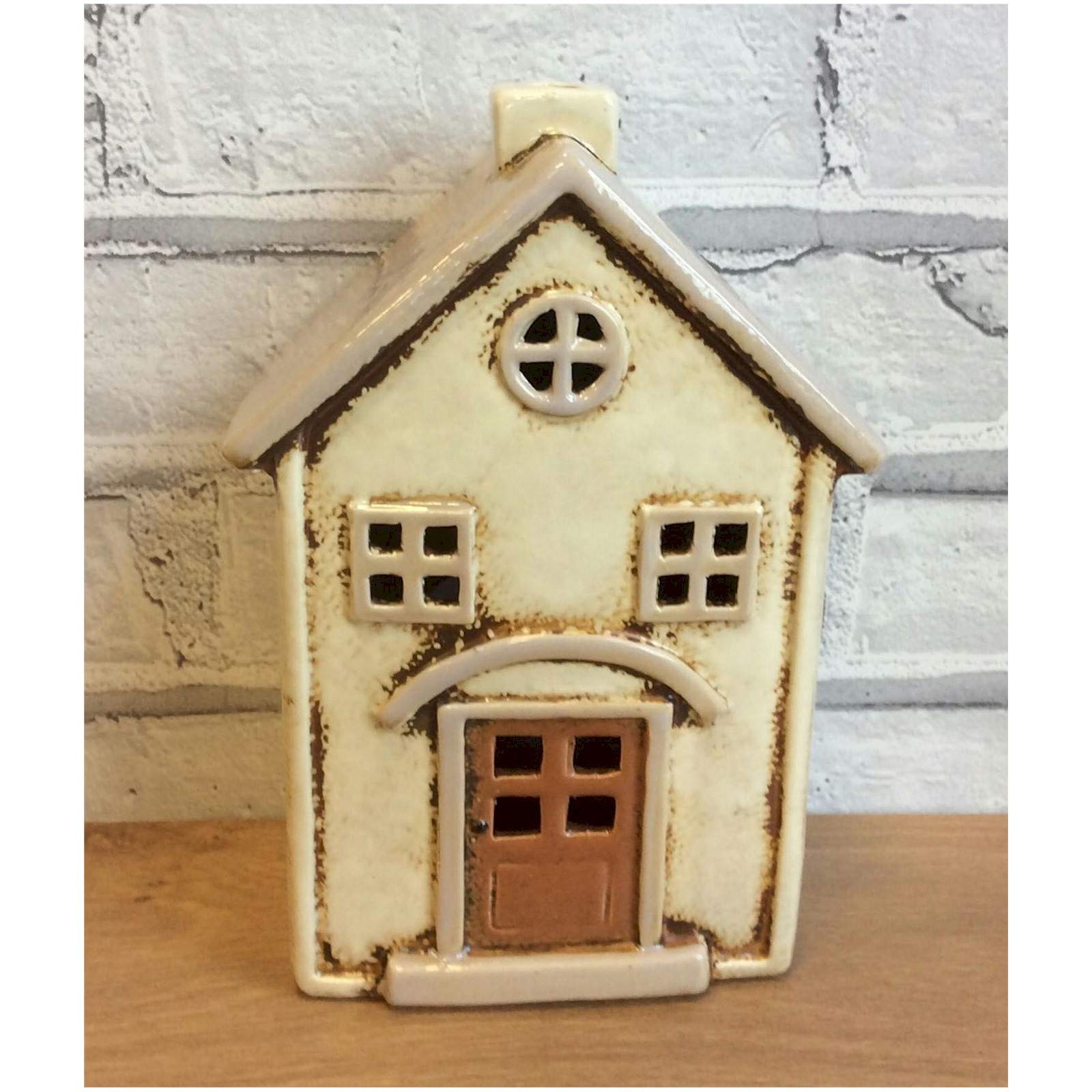 Keramik-Teelichthalter Als Haus-Deko – Handgefertigt, Grau-weiß, 17x8x18 Cm, Inkl. Geschenkbox