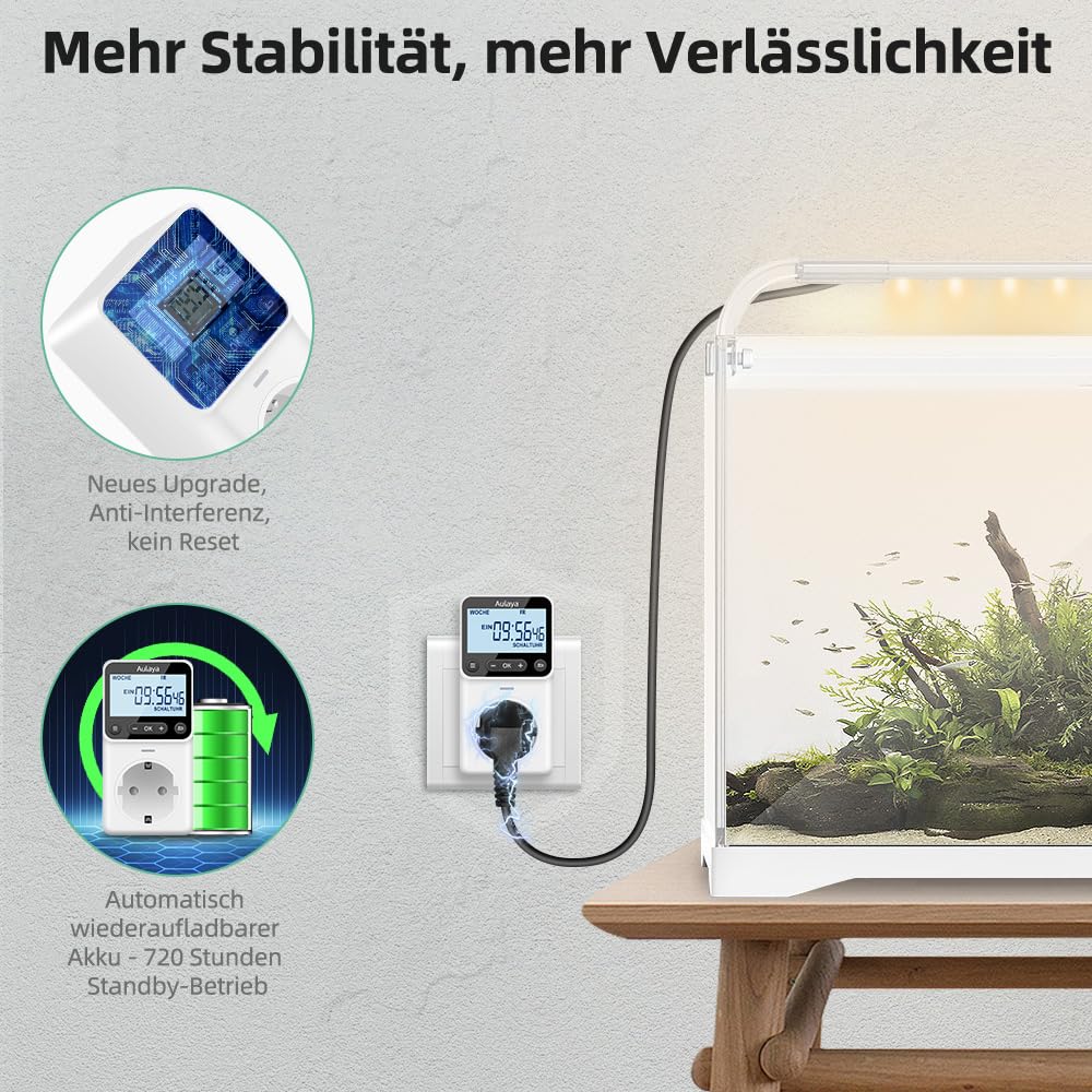 Zeitschaltuhr Steckdose Digital Innen mit 25 konfigurierbaren Wochen- Tages- und Minuten Programmen,LCD-Display Digitale Elektrische Zeitschaltuhr für Innen 3680W 3 Pack