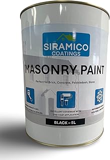 SIRAMICO COATINGS MASONRY PAINT - BLACK - 5 Litres - Smooth 10 Year Protection of Masonry Surfaces