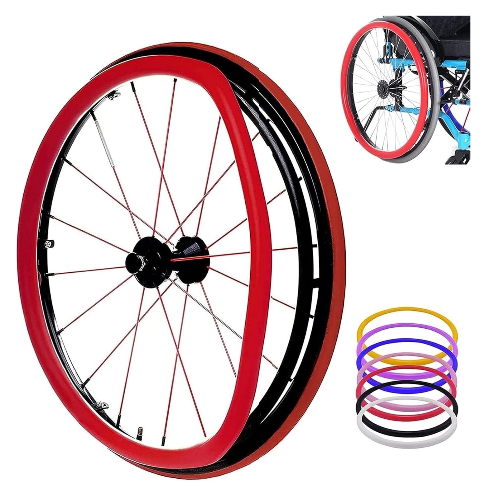 Fundas Para Llantas De Empuje Para Silla De Ruedas 1 par de fundas for silla de ruedas deportiva con ruedas traseras de 24 pulgadas, funda de silicona for empujar con la mano, antideslizante, resisten