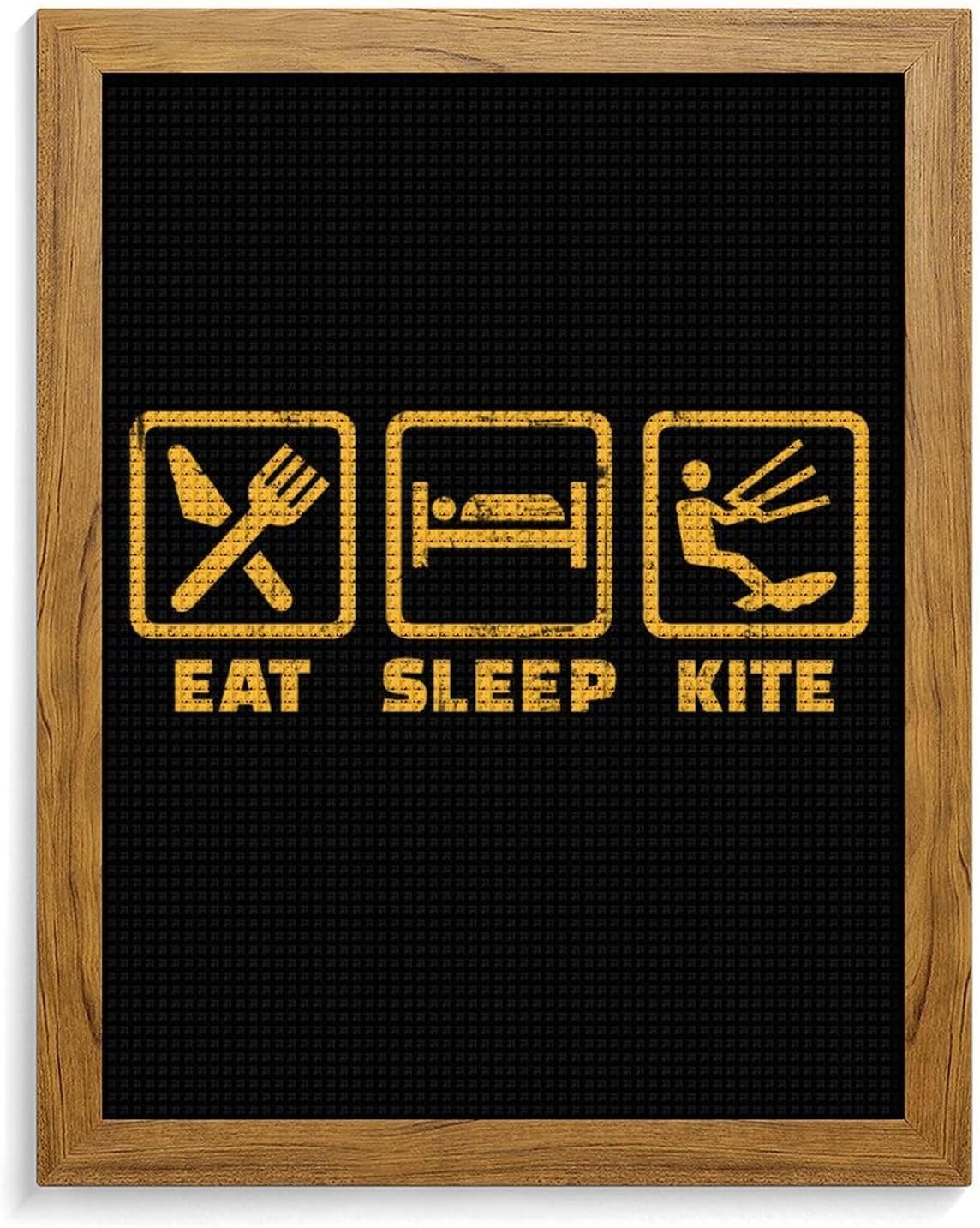Eat Sleep Kite Repeat Diamond 5D Painting Kits with Frame DIY Full Round Drill Gem Art Crafts for Home Wall Decor 16 X 20in Yellow Wood 40 * 50cm